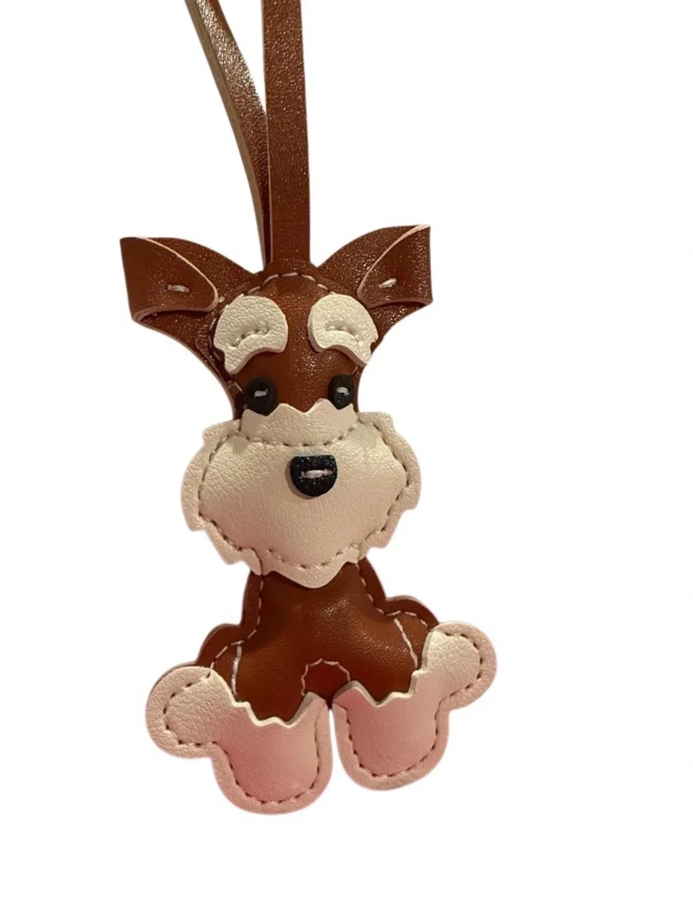 brown faux-leather Schnauzer dog bag charm and keychain